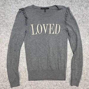 White House Black Market Gray Loved Ruffle Shoulder Cashmere Blend Sweater XS